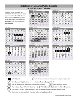 2014-2015 School Calendar - Middletown Township School District