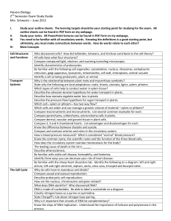 Honors Biology 2nd Semester Exam Study Guide Mrs. Schwartz