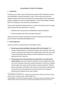 1 Anonymisation of Clinical Trial Datasets 1. Introduction Providing