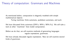 Theory of computation: Grammars and Machines
