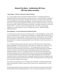 Mound City Bank&hellip; Celebrating 100 Years 100 Year Video narrative