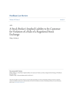 A Stock Broker`s Implied Liability to Its Customer for Violation of a