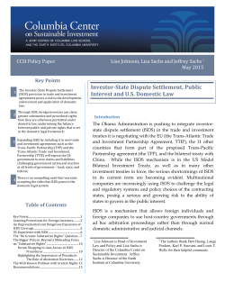 Investor-‐State Dispute Settlement, Public Interest and US Domestic