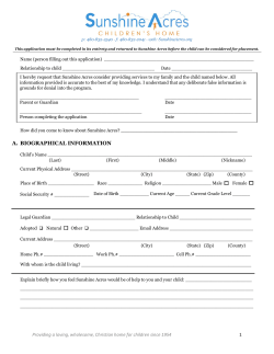Placement application - Sunshine Acres Children`s Home