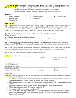 S`Mores Lab: Chemical Reactions, Stoichiometry, and Limiting