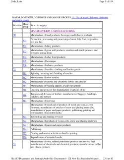 MAJOR DIVISIONS,DIVISIONS AND MAJOR GROUPS 1.1. List of