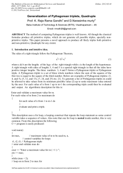 Generalization of Pythagorean triplets, Quadruple Prof. K. Raja