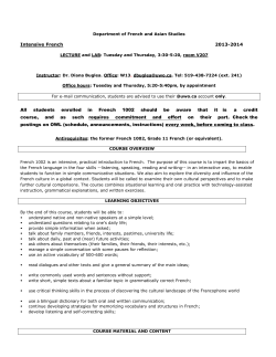 Intensive French 2013-2014 All students enrolled in French 1002