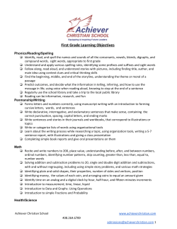 First Grade Learning Objectives