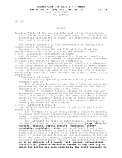 (18 PA.CS) - AMEND Cl. 18 Act of Jul. 6, 1995, PL 238, No. 27