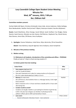 Wed, 30 January, 2013, 7:00 pm Bar, Oldham Hall