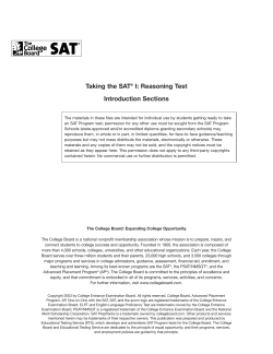 Taking the SAT&reg; I: Reasoning Test Introduction