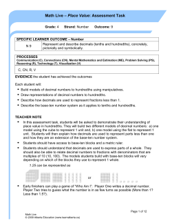 Place Value - Assessment Task