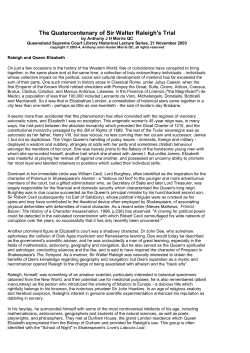 The Quatercentenary of Sir Walter Raleigh`s Trial