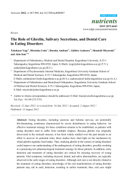 The Role of Ghrelin, Salivary Secretions, and Dental Care in Eating