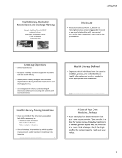 Disclosure Learning Objectives Health Literacy Defined Health