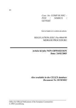 Case No COMP/M.3082 - PON / NIMBUS / GEVEKE REGULATION