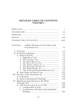 Detailed Contents, Volume I: The Fair Labor Standards Act