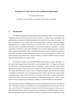 Protection of Trade Secrets and Confidential Information I