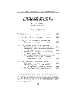 The &ldquo;Original Intent&rdquo; of U.S. International Taxation