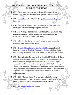 Major historical events in education during the 1870`s