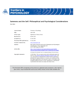 Sameness and the Self: Philosophical and Psychological
