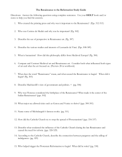 The Renaissance thru the Reformation Study Guide