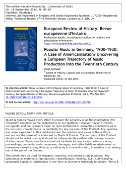 Popular Music in Germany, 1900-1930: A Case of Americanisation
