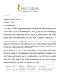 AAFP Letter to the FTC Opposing the Merger of National Insurers
