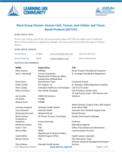 Work Group Charter: Human Cells, Tissues, and Cellular and Tissue