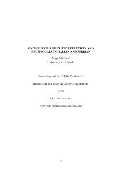 Maja Milicevic: On the status of clitic reflexives and reciprocals in