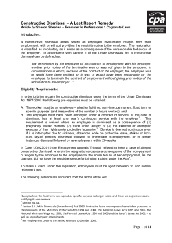 Constructive Dismissal &ndash; A Last Resort Remedy