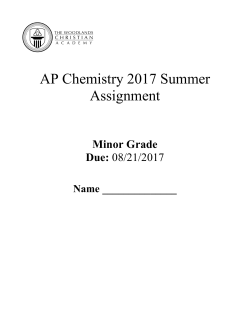 AP Chemistry 2017 Summer Assignment
