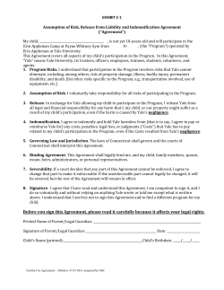 Assumption of Risk Agreement - Appleman Volleyball camp at Yale