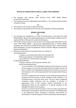 ARTICLES OF ASSOCIATION OF LARQ S.A. (JOINT STOCK