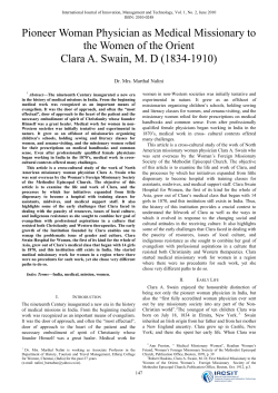 Pioneer Woman Physician as Medical Missionary to the