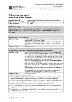 Rules Summary Sheet for the Mole River water source