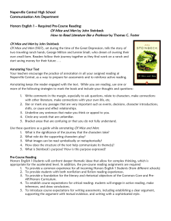 Honors English 1 Summer Reading Project 2016