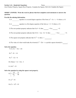 Section 1.4A - Quadratic Equations
