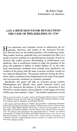 By Robert Gough CAN A RICH MAN FAVOR REVOLUTION? THE