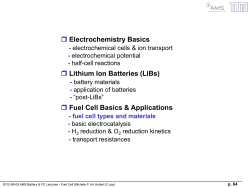 Electrochemistry Basics Lithium Ion Batteries (LiBs) Fuel Cell Basics