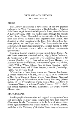 GIFTS AND ACQUISITIONS BOOKS The Library has acquired a rare