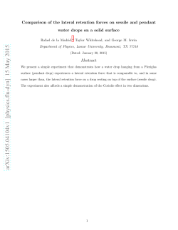 Comparison of the lateral retention forces on sessile and pendant