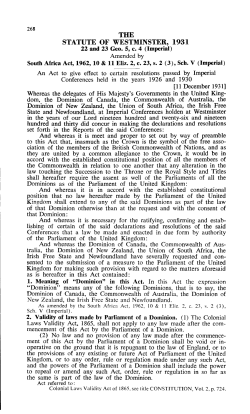 THE STATUTE OF WESTMINSTER, 1931