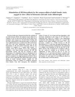 Stimulation of JH biosynthesis by the corpora allata of