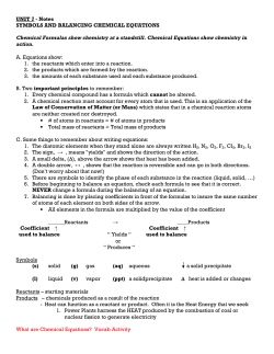 UNIT 7 - Notes SYMBOLS AND BALANCING CHEMICAL