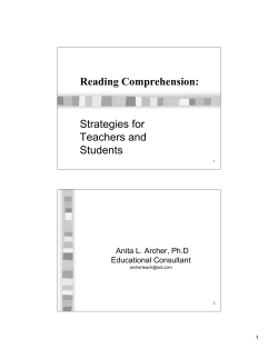 Reading Comprehension: Strategies for Teachers and Students