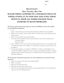 Questionnaire Due: Tuesday, May 17th PLEASE WRITE ANSWERS