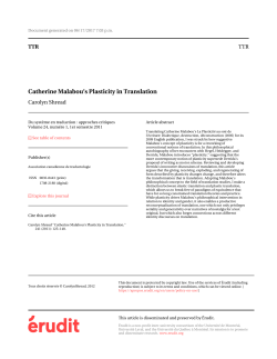 Catherine Malabou`s Plasticity in Translation