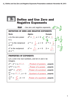8_3 Define and Use Zero and Negative Exponents Presentation